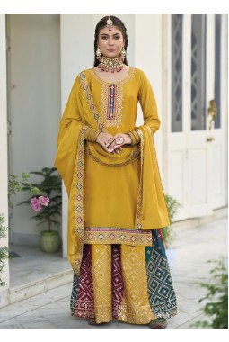 Mustard Faux Georgette Embroidered Sequins Work Plazzo Set