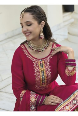 Red Faux Georgette Embroidered Plazzo Set