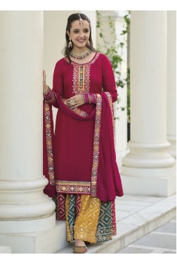 Red Faux Georgette Embroidered Plazzo Set