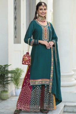 Navy Blue Faux Georgette Sequins Plazzo Set