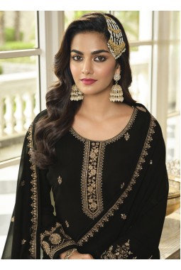 Black Faux Georgette Embroidered Sequins Wedding Salwar Kameez