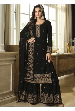 Black Faux Georgette Embroidered Sequins Wedding Salwar Kameez