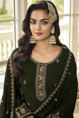 Green Faux Georgette Embroidered Sequins Wedding Salwar Kameez