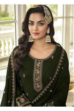 Green Faux Georgette Embroidered Sequins Wedding Salwar Kameez