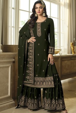 Green Faux Georgette Embroidered Sequins Wedding Salwar Kameez