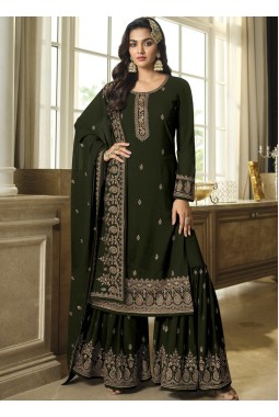 Green Faux Georgette Embroidered Sequins Wedding Salwar Kameez