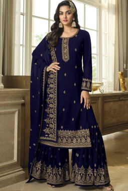 Royal Blue Faux Georgette Embroidered Sequins Wedding Salwar Kameez
