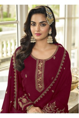 Red Faux Georgette Embroidered Sequins Wedding Salwar Kameez