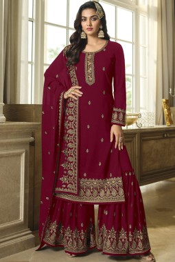 Red Faux Georgette Embroidered Sequins Wedding Salwar Kameez