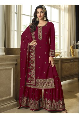 Red Faux Georgette Embroidered Sequins Wedding Salwar Kameez