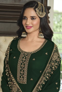 Green Faux Georgette Embroidered Sequins Wedding Salwar Kameez