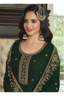Green Faux Georgette Embroidered Sequins Wedding Salwar Kameez