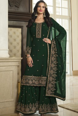 Green Faux Georgette Embroidered Sequins Wedding Salwar Kameez