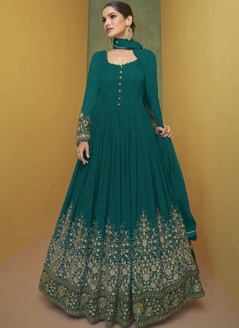 Rama Faux Georgette Embroidered Gown Style Salwar Kameez