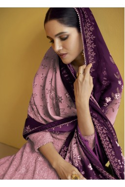 Pink Faux Georgette Embroidered Wedding Gown With Dupatta