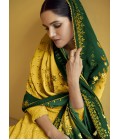 Yellow Faux Georgette Embroidered Wedding Gown With Dupatta