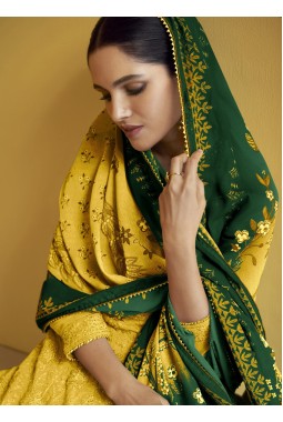 Yellow Faux Georgette Embroidered Wedding Gown With Dupatta