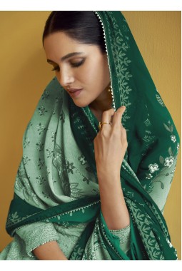 Sea Green Faux Georgette Embroidered Wedding Gown With Dupatta