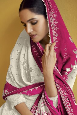 White Faux Georgette Embroidered Wedding Gown With Dupatta