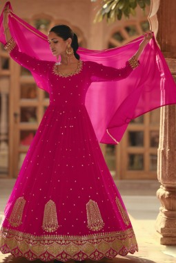 Cherry Faux Georgette Embroidered Kameez Dupatta