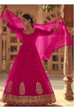 Cherry Faux Georgette Embroidered Kameez Dupatta