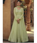 Light Pista Faux Georgette Embroidered Kameez Dupatta