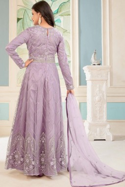 Lavender Heavy Net Embroidered Glitter Cording Wedding Salwar Kameez