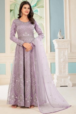 Lavender Heavy Net Embroidered Glitter Cording Wedding Salwar Kameez