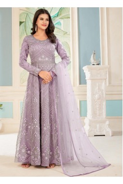 Lavender Heavy Net Embroidered Glitter Cording Wedding Salwar Kameez