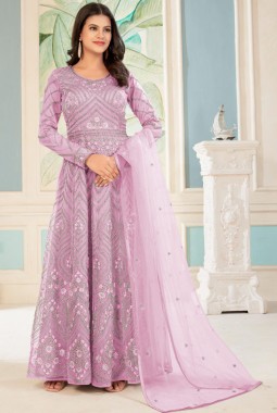 Pink Heavy Net Embroidered Glitter Cording Wedding Salwar Kameez