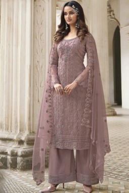 Mauve Net Cording Embroidered Wedding Salwar Kameez