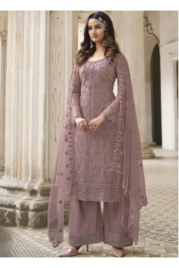 Mauve Net Cording Embroidered Wedding Salwar Kameez