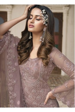 Mauve Net Cording Embroidered Wedding Salwar Kameez