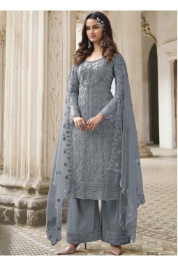 Grey Net Cording Embroidered Wedding Salwar Kameez
