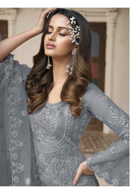 Grey Net Cording Embroidered Wedding Salwar Kameez