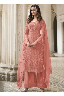 Peach Net Cording Embroidered Wedding Salwar Kameez