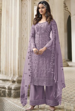 Purple Net Cording Embroidered Wedding Salwar Kameez