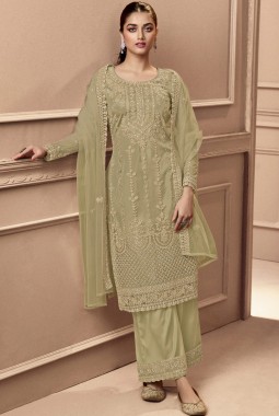 Pista Net Cording Embroidered Festive Wear Salwar Kameez