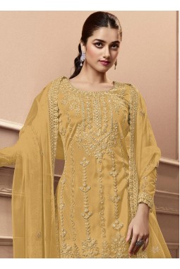 Yellow Net Cording Embroidered Festive Wear Salwar Kameez