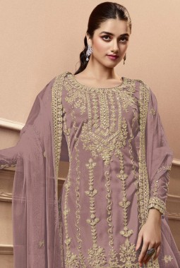 Lavender Net Cording Embroidered Festive Wear Salwar Kameez