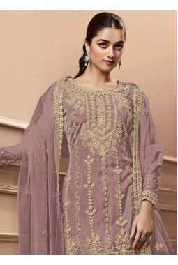 Lavender Net Cording Embroidered Festive Wear Salwar Kameez