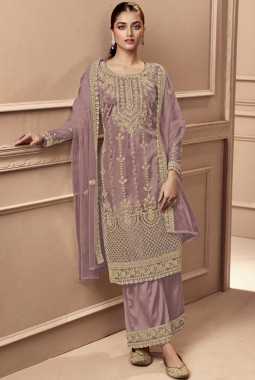 Lavender Net Cording Embroidered Festive Wear Salwar Kameez