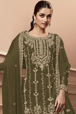 Green Net Cording Embroidered Festive Wear Salwar Kameez