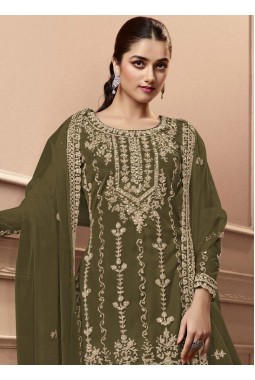 Green Net Cording Embroidered Festive Wear Salwar Kameez