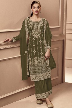 Green Net Cording Embroidered Festive Wear Salwar Kameez