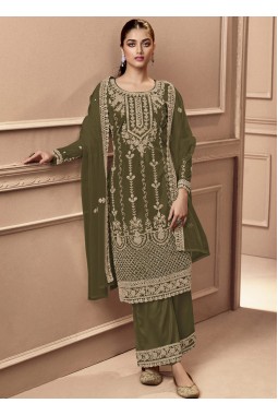 Green Net Cording Embroidered Festive Wear Salwar Kameez