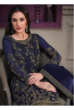 Navy Blue Net Cording Embroidered Designer Salwar Kameez