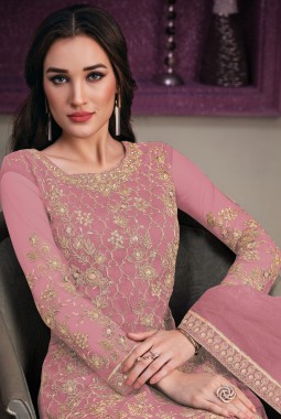 Pink Net Cording Embroidered Designer Salwar Kameez
