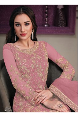 Pink Net Cording Embroidered Designer Salwar Kameez