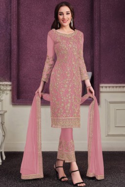 Pink Net Cording Embroidered Designer Salwar Kameez